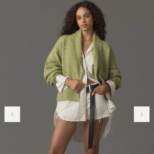 ANTHROPOLOGIE FLAT WHITE Roll Collar Green Cardigan OS